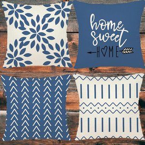 Decorative Pillow Covers Blue Modern Couch Throw Accent Indoor Outdoor 18x18